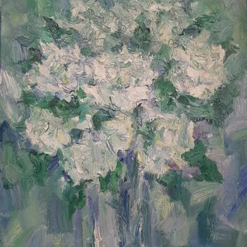 Картина под названием "Белые цветы" - Марина Филатова, Подлинное произведение искусства, Масло Установлен на Деревянная пане…