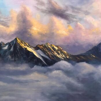 Ζωγραφική με τίτλο "Mountains and clouds" από Marina Gavrilova, Αυθεντικά έργα τέχνης, Λάδι