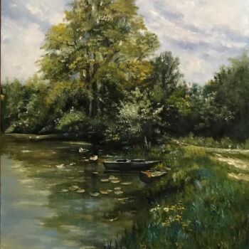 Картина под названием "Lake, summer" - Marina Gavrilova, Подлинное произведение искусства, Масло