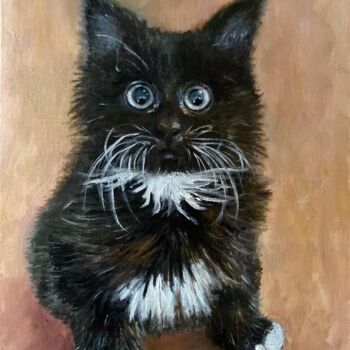 Painting titled "Black cat" by Marina Gavrilova, Original Artwork, Oil