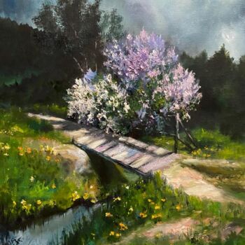 Schilderij getiteld "Lilac thunderstorm" door Marina Gavrilova, Origineel Kunstwerk, Olie