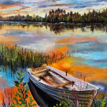 Painting titled "Orange sunset" by Marina Gavrilova, Original Artwork, Oil