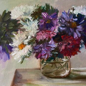Pittura intitolato "Purple Flowers Oil…" da Marina Gavrilova, Opera d'arte originale, Olio