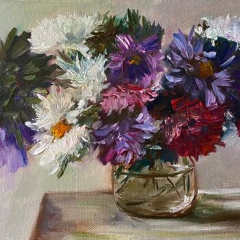 Painting titled "Purple Flowers Oil…" by Marina Gavrilova, Original Artwork, Oil