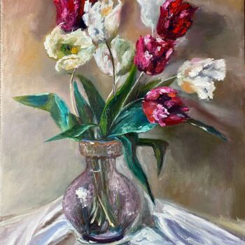 Painting titled "Bright Flowers Oil…" by Marina Gavrilova, Original Artwork, Oil