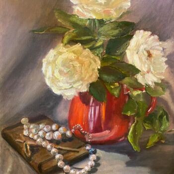 Painting titled "Pearls and bouquet,…" by Marina Gavrilova, Original Artwork, Oil