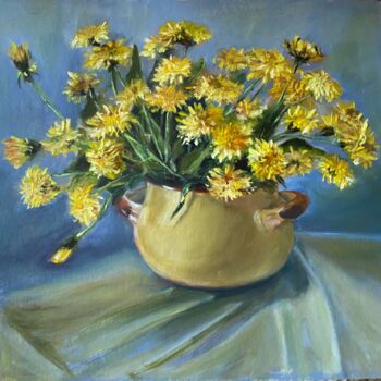 Painting titled "Small yellow flowers" by Marina Gavrilova, Original Artwork, Oil