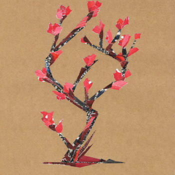 Collages intitulée "Cherry tree" par Marina Geipel, Œuvre d'art originale, Collages