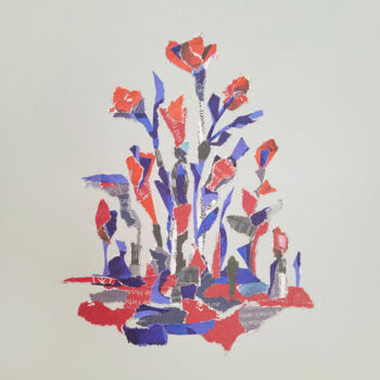 Collages getiteld "Red flowers" door Marina Geipel, Origineel Kunstwerk, Collages