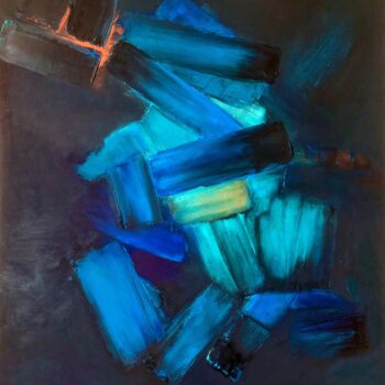 Painting titled "Blue Composition Pa…" by Marina Gorbachova, Original Artwork, Oil Mounted on Other rigid panel
