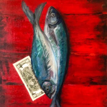 Ζωγραφική με τίτλο "Two Dollars & Two F…" από Marina Gorbachova, Αυθεντικά έργα τέχνης, Λάδι