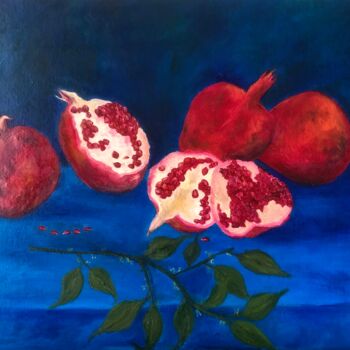 Painting titled "Pomegranates in blue" by Marina Gorbachova, Original Artwork, Oil