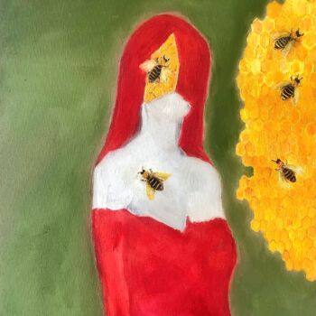 Peinture intitulée "Woman with Bees" par Marina Gorbachova, Œuvre d'art originale, Huile