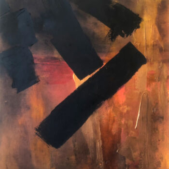 Painting titled "Fire Place" by Marina Gorbachova, Original Artwork, Oil Mounted on Wood Panel