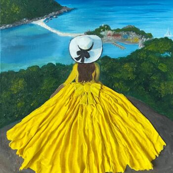 Pittura intitolato "A girl in yellow dr…" da Marina Zhivliuk, Opera d'arte originale, Olio