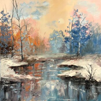 Pintura titulada "Winter abstract lan…" por Marina Zhivliuk, Obra de arte original, Oleo