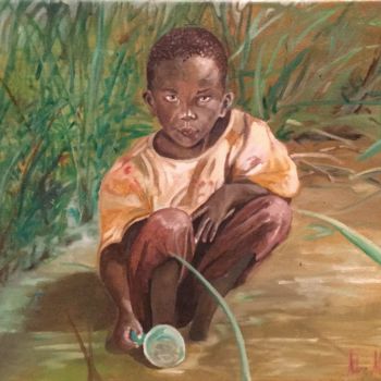 Painting titled "Hungry Africa" by Marina Mos, Original Artwork, Oil