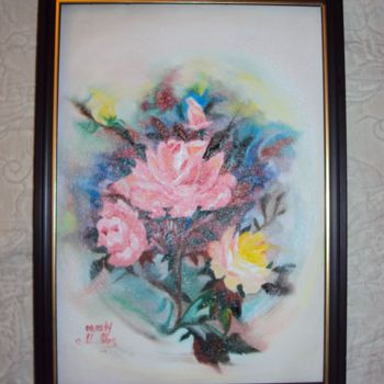 Painting titled "Flowers Rose" by Marina Mos, Original Artwork, Oil
