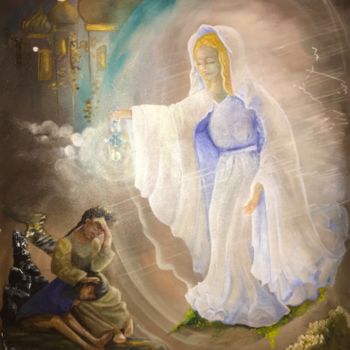 Painting titled "Guardian Angel" by Marina Mos, Original Artwork, Oil