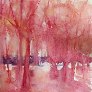 Peinture intitulée "Forêt rouge" par Marina Mothes, Œuvre d'art originale, Aquarelle