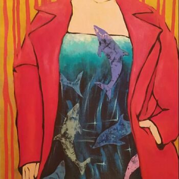 Painting titled "Girl in a red coat…" by Marina Petrova, Original Artwork, Oil