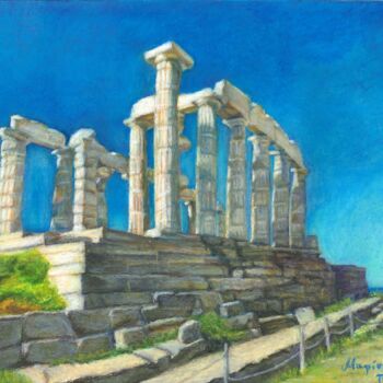 Painting titled "Temple of Poseidon" by Marina Petsali, Original Artwork, Pastel