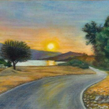 Painting titled "On the road at suns…" by Marina Petsali, Original Artwork, Pastel