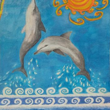 绘画 标题为“Dolphins on the wav…” 由Marina Petsali, 原创艺术品, 水彩