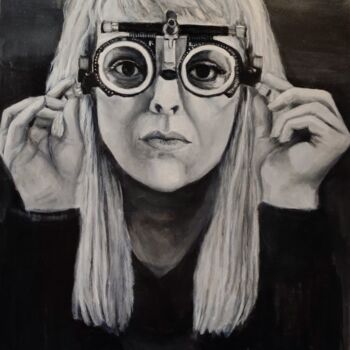 Painting titled "The eye checking" by Marina Petsali, Original Artwork, Oil