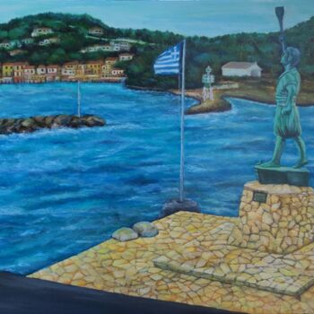 Painting titled "Old port of Gaios" by Marina Petsali, Original Artwork, Oil