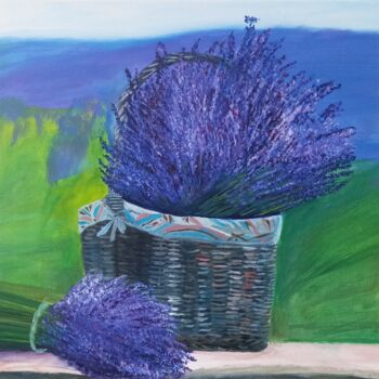 Schilderij getiteld "Lavender in Basket…" door Marina Pingitzer, Origineel Kunstwerk, Olie