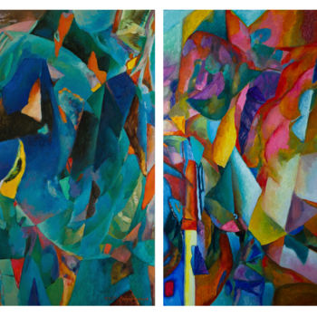 Pittura intitolato "Blue and red (dipty…" da Marina Podgaevskaya, Opera d'arte originale, Olio Montato su Telaio per barella…