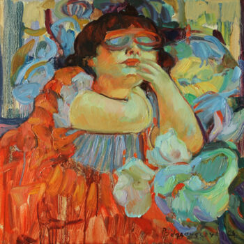 Painting titled "Girl in a red dress" by Marina Podgaevskaya, Original Artwork, Oil