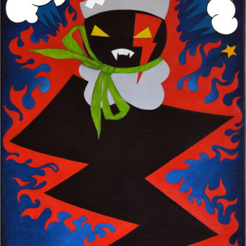 제목이 "Angry Bunny"인 미술작품 Marina Rusalka로, 원작, 기름 나무 들것 프레임에 장착됨