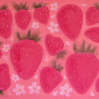 Painting titled "Strawberry Rain" by Marina Rusalka, Original Artwork, Oil