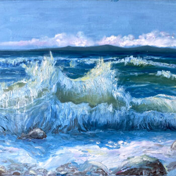 Painting titled "Море" by Marina Shishkina, Original Artwork, Oil Mounted on Wood Stretcher frame