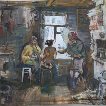 Painting titled "Завтрак у бабушки" by Marina Smirnykh, Original Artwork, Tempera