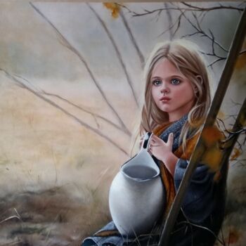 「Girl with a jug」というタイトルの絵画 Marina Ternavskayaによって, オリジナルのアートワーク, オイル 段ボールにマウント