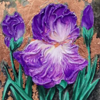 Painting titled "Iris flower" by Marina Ternavskaya, Original Artwork, Acrylic Mounted on Wood Stretcher frame