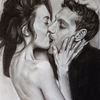 Zeichnungen mit dem Titel "Kiss" von Marina Ternavskaya, Original-Kunstwerk, Kohle