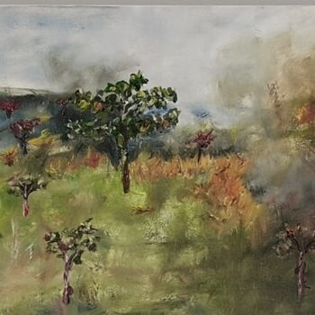 Painting titled "Tree and fire" by Plaline, Original Artwork, Oil