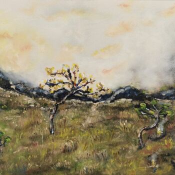 Painting titled "Fire and tree 2" by Plaline, Original Artwork, Oil