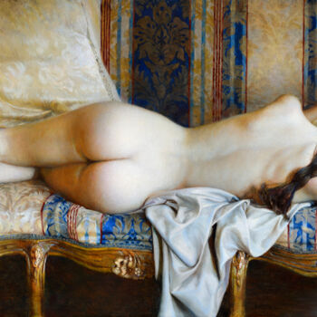Картина под названием "A reclining nude" - Marina, Подлинное произведение искусства, Масло