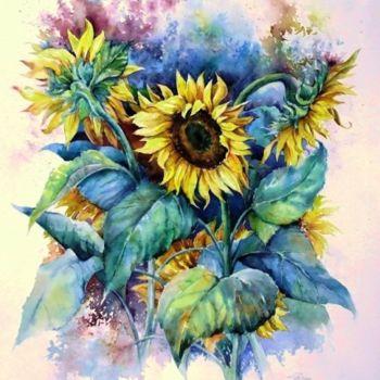 Painting titled "Sonnenblumen" by Marina Dvorkina, Original Artwork
