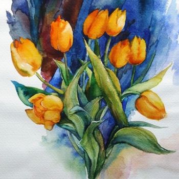 Painting titled "Tulpen in Gelb" by Marina Dvorkina, Original Artwork