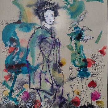 Disegno intitolato "Ink gheisa" da Marina Del Pozo, Opera d'arte originale, Inchiostro