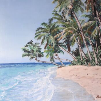 Painting titled "Dream Palm Beach" by Marina Alexander, Original Artwork, Oil