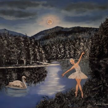 Painting titled "Swan Lake Ballerina" by Marina Alexander, Original Artwork, Oil