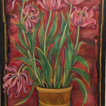 Pittura intitolato "Tulips before they…" da Marina Kalinovsky, Opera d'arte originale, Olio