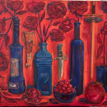Painting titled "Still Life with Red…" by Marina Kalinovsky, Original Artwork, Oil